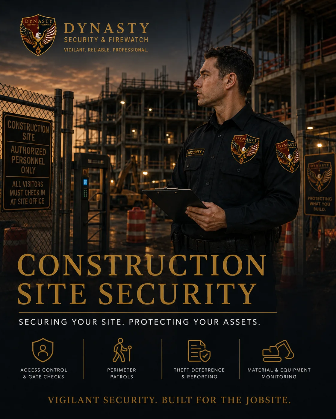 Unarmed security officer monitoring a construction site
