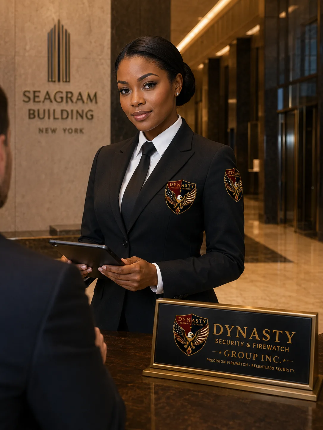 Professional lobby security officer in a premium building